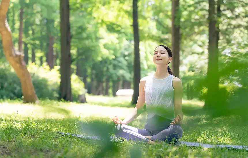 Moving body in a beautiful, fresh green forest.