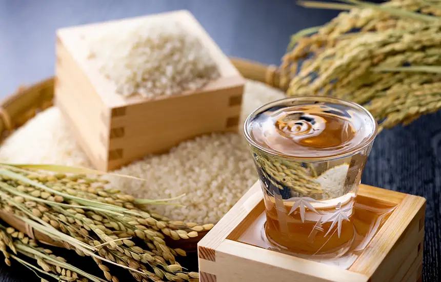Representative local dishes or scenes of rice and sake
