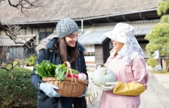 Local people and travelers interacting.