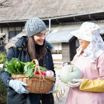Local people and travelers interacting.